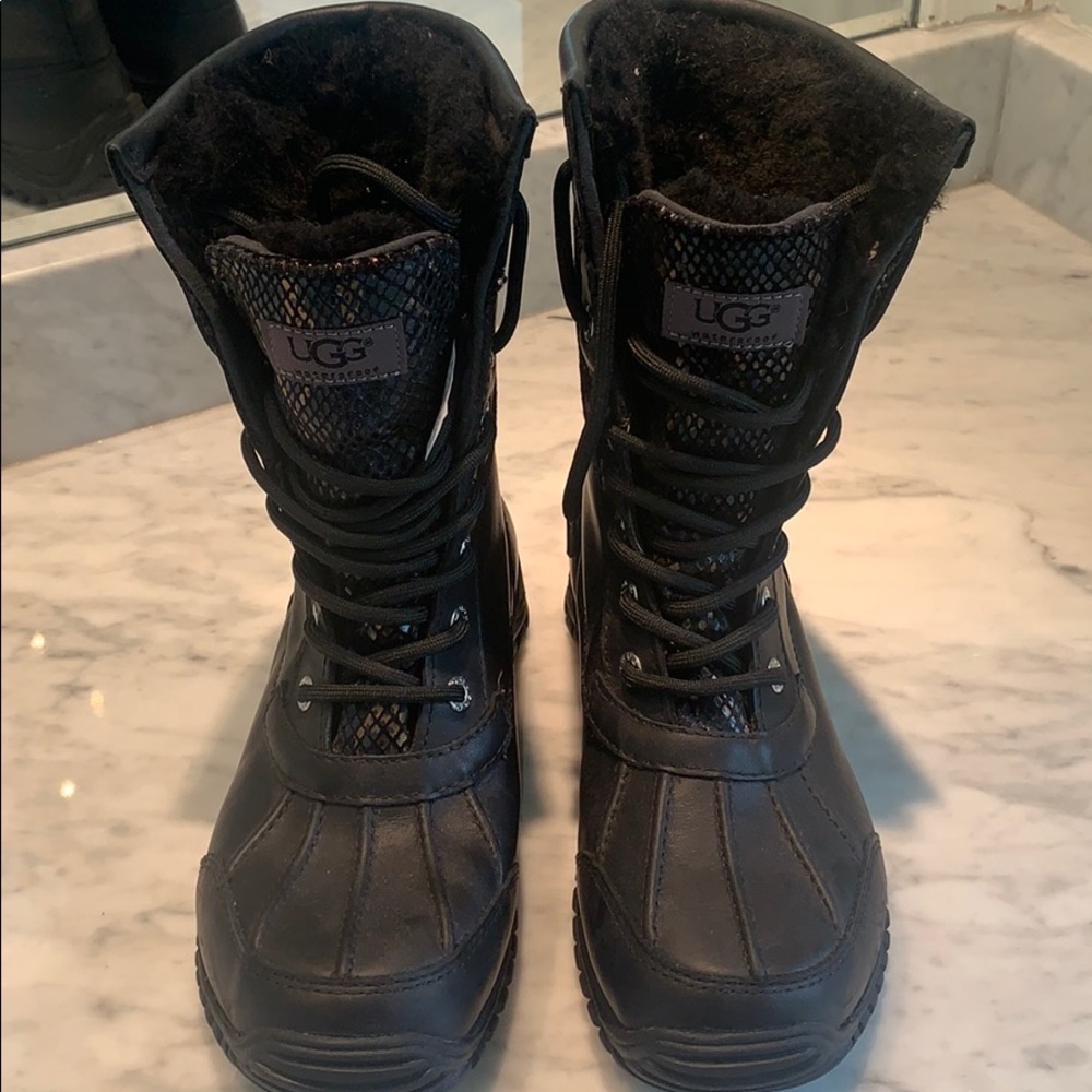 Black Lace Up Snakeskin Waterproof Boots/Booties